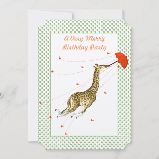 Giraffe Butterfly Birthday Party Invitation Kaart (Achterkant)