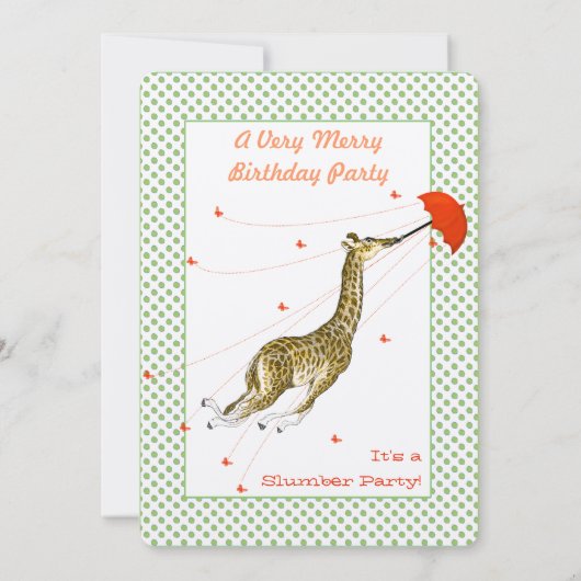 Giraffe Butterfly Birthday Party Invitation Kaart (Achterkant)