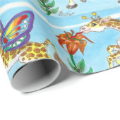 Giraffe Butterfly die op een Lily Fantasy Art zing Cadeaupapier (Rol Hoek)