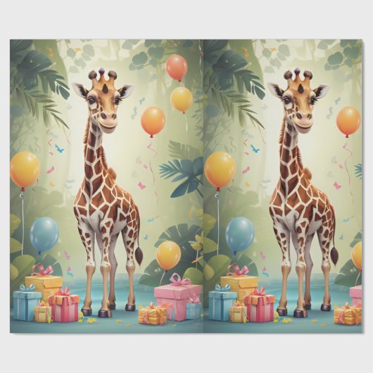 Giraffe & Cadeaus in het Oerwoud | Inpakpapier (Vlak)