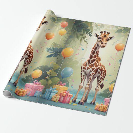 Giraffe & Cadeaus in het Oerwoud | Inpakpapier (Uitgerold)