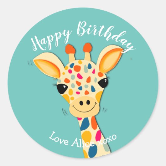 giraffe - cadeautje voor blije verjaardag van bouq ronde sticker (Voorkant)