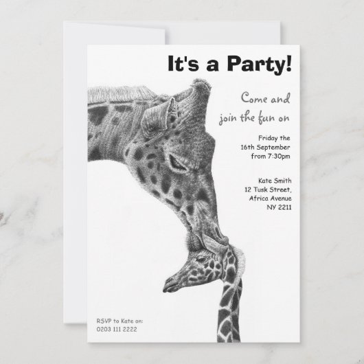 Giraffe & Calf Birthday Party Uitnodiging (Voorkant)