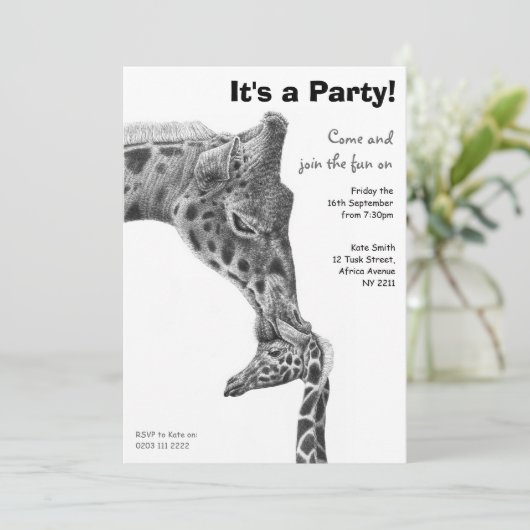 Giraffe & Calf Birthday Party Uitnodiging (Staand voorkant)
