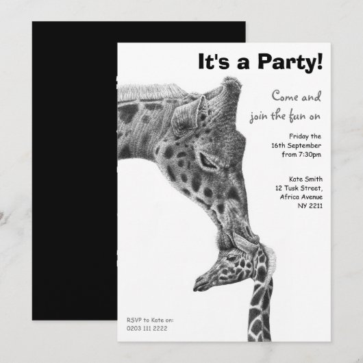 Giraffe & Calf Birthday Party Uitnodiging (Voorkant / Achterkant)