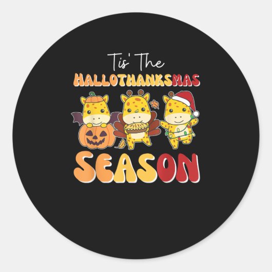 Giraffe Christmas Halloween Tis The Hallothanksmas Ronde Sticker (Voorkant)