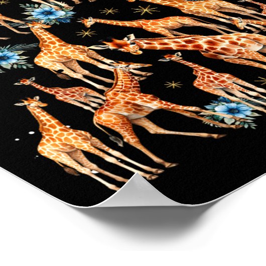 Giraffe Christmas Tree Floral Giraffe Xmas Lights Poster (Hoek)