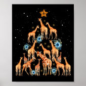 Giraffe Christmas Tree Floral Giraffe Xmas Lights Poster (Voorkant)