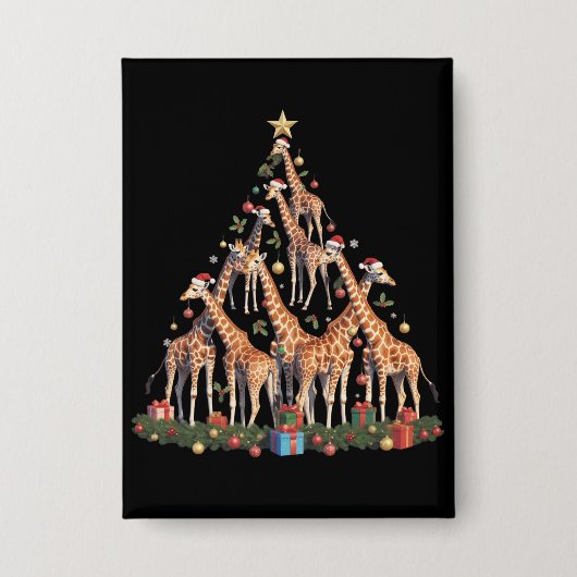 Giraffe Christmas Tree Santa African Wildlife Farm Button (Voorkant)