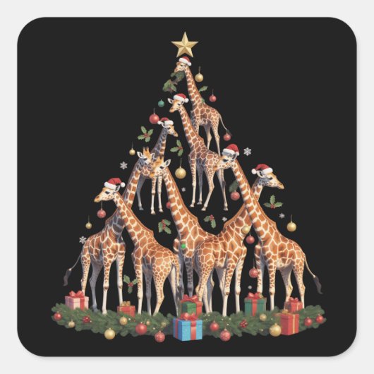 Giraffe Christmas Tree Santa African Wildlife Farm Vierkante Sticker (Voorkant)