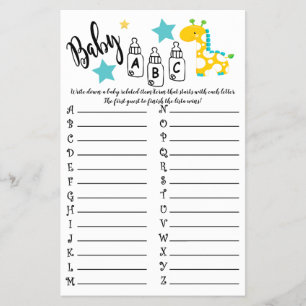 GIRAFFE COLORFUL ABC BABY SHOWER GAME KAART