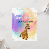 Giraffe Colorful Birthday Card Kaart (Voorkant / Achterkant in situ)
