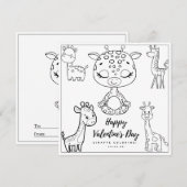 Giraffe Coloring Page Girl Kaart Valentijnsdag (Voorkant / Achterkant)