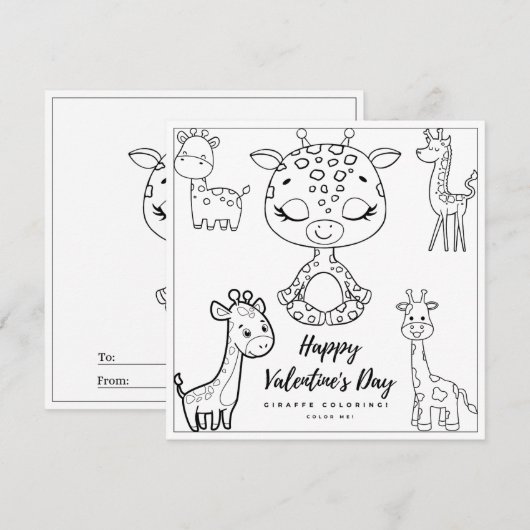Giraffe Coloring Page Girl Kaart Valentijnsdag (Voorkant / Achterkant)