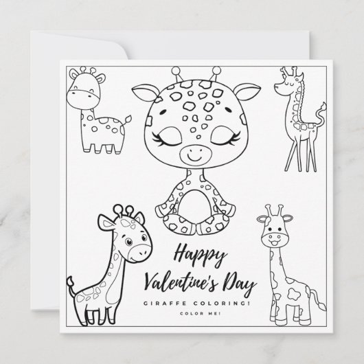 Giraffe Coloring Page Girl Kaart Valentijnsdag (Voorkant)