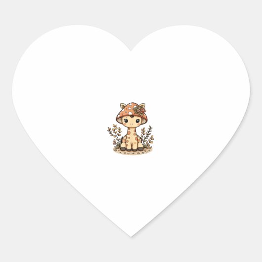 Giraffe Cottagecore Mushroom Hart Sticker (Voorkant)