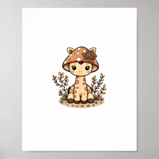 Giraffe Cottagecore Paddenstoel Poster (Voorkant)