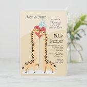 Giraffe Couple Boy Baby shower Invitation Kaart (Staand voorkant)