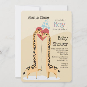 Giraffe Couple Boy Baby shower Invitation Kaart