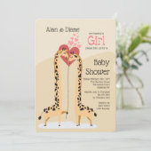 Giraffe Couple Girl Baby shower Uitnodiging (Staand voorkant)