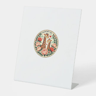 Giraffe Couple Illustration Giraffe Lovers   Reclamebord Met Voetstuk