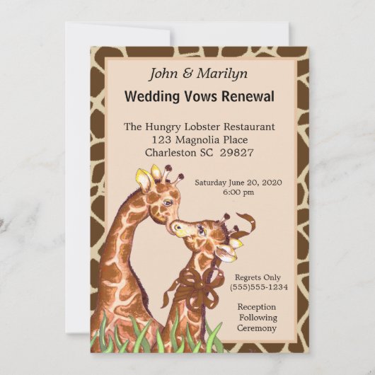 Giraffe Couple Wedding Renewal Vows Kaart (Voorkant)