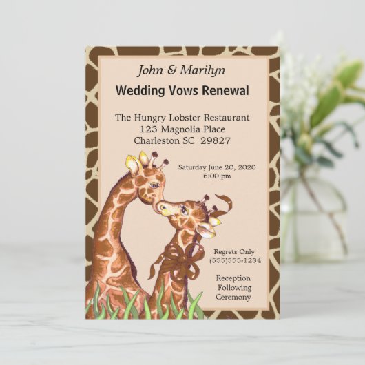 Giraffe Couple Wedding Renewal Vows Kaart (Staand voorkant)