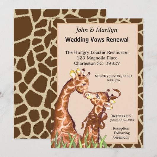 Giraffe Couple Wedding Renewal Vows Kaart (Voorkant / Achterkant)
