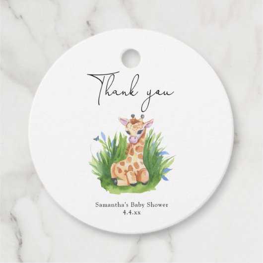 Giraffe - Dank u baby shower Bedankjes Labels (Voorkant)