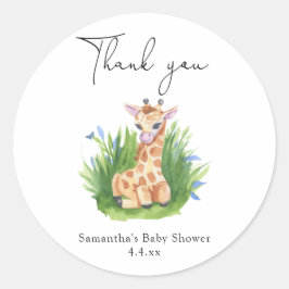 Giraffe - Dank u baby shower Ronde Sticker