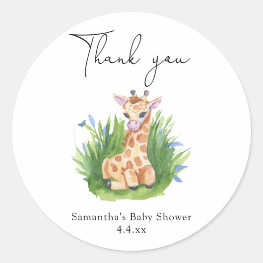 Giraffe - Dank u baby shower Ronde Sticker (Voorkant)