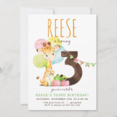 Giraffe Derde Verjaardagsfeestuitnodiging Kaart (Voorkant)