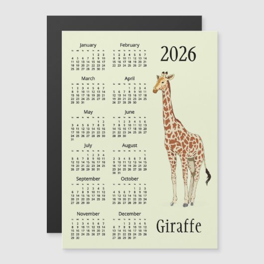 Giraffe Design 2026 Calendar Magnetic Card (Voorkant / Achterkant)