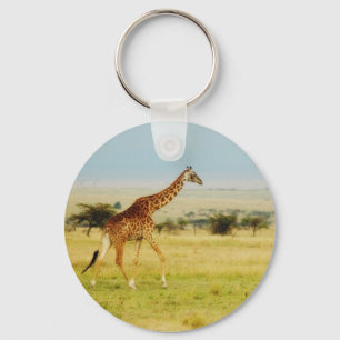 Giraffe die de Masai Mara-vlakte loopt, Kenia-sleu Sleutelhanger
