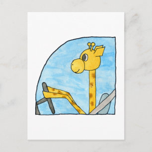 Giraffe die een auto bestuurt. briefkaart