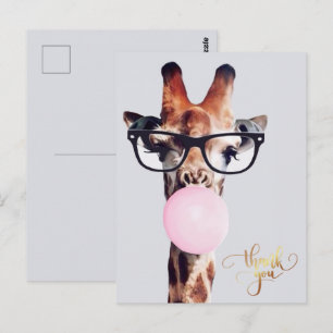 Giraffe die een bril draagt kauwgom Dank je Briefkaart