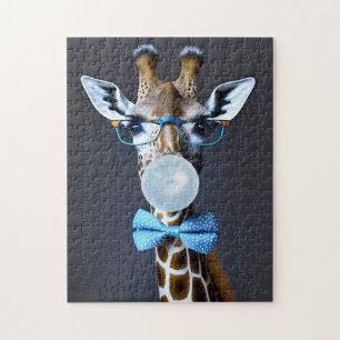 Giraffe die een bril dragen, boog stropdas blazen  legpuzzel