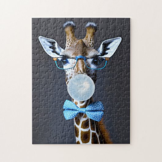 Giraffe die een bril dragen, boog stropdas blazen  legpuzzel (Verticaal)