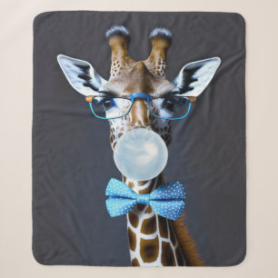 Giraffe die een bril dragen, boog stropdas blazen sherpa deken