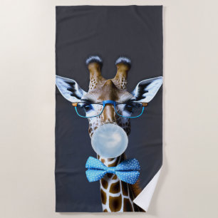 Giraffe die een bril dragen, boog stropdas blazen strandlaken