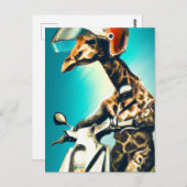 Giraffe die Helm draagt op motorrijwiel Moderne AI Briefkaart (Voorkant / Achterkant)