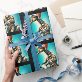 Giraffe die Helm draagt op motorrijwiel Moderne AI Cadeaupapier