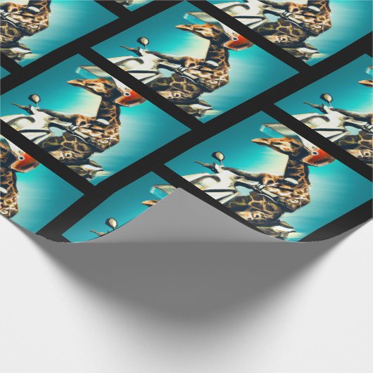 Giraffe die Helm draagt op motorrijwiel Moderne AI Cadeaupapier (Hoek)