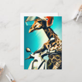 Giraffe die Helm draagt op motorrijwiel Moderne AI Kaart (Voorkant / Achterkant in situ)