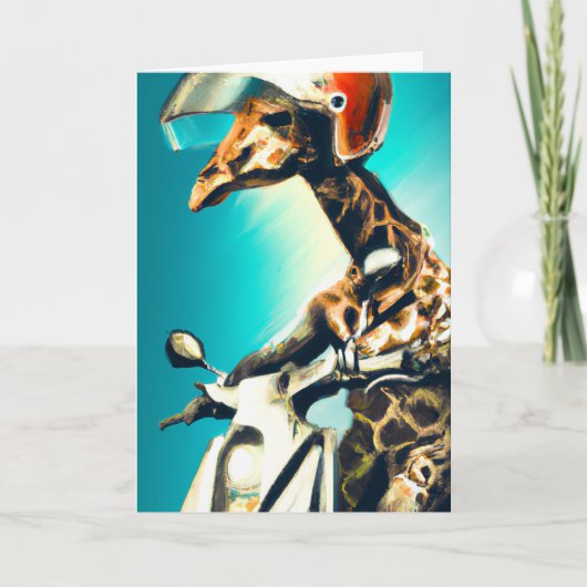 Giraffe die Helm draagt op motorrijwiel Moderne AI Kaart (Voorkant)