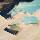 Giraffe die Helm draagt op motorrijwiel Moderne AI Legpuzzel (Zijkant)