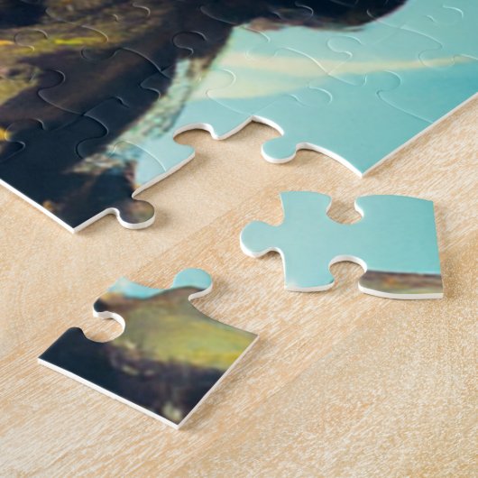 Giraffe die Helm draagt op motorrijwiel Moderne AI Legpuzzel (Zijkant)