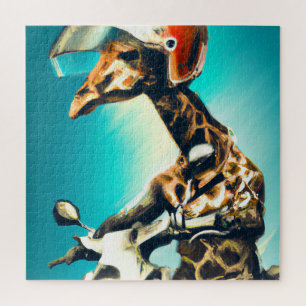 Giraffe die Helm draagt op motorrijwiel Moderne AI Legpuzzel