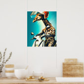 Giraffe die Helm draagt op motorrijwiel Moderne AI Poster (Keuken)