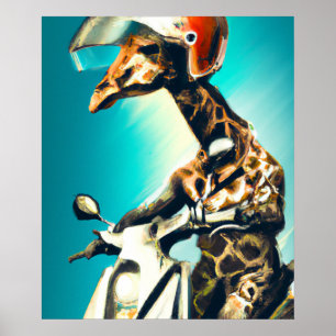 Giraffe die Helm draagt op motorrijwiel Moderne AI Poster